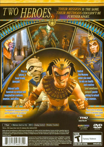 
Sphinx and the Cursed Mummy | PlayStation 2 | back cover | Region: North America | source-country=Canada,United States | Data by MobyGames.com