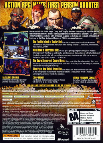 Borderlands: Game of the Year Edition | Xbox 360 | back cover | region=North America | source-country=Canada,United States | zypher-v2 | moby-c99bc057942f | Data by MobyGames.com