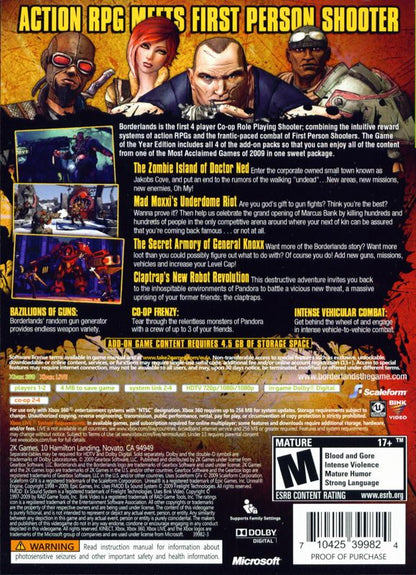Borderlands: Game of the Year Edition | Xbox 360 | back cover | region=North America | source-country=Canada,United States | zypher-v2 | moby-c99bc057942f | Data by MobyGames.com