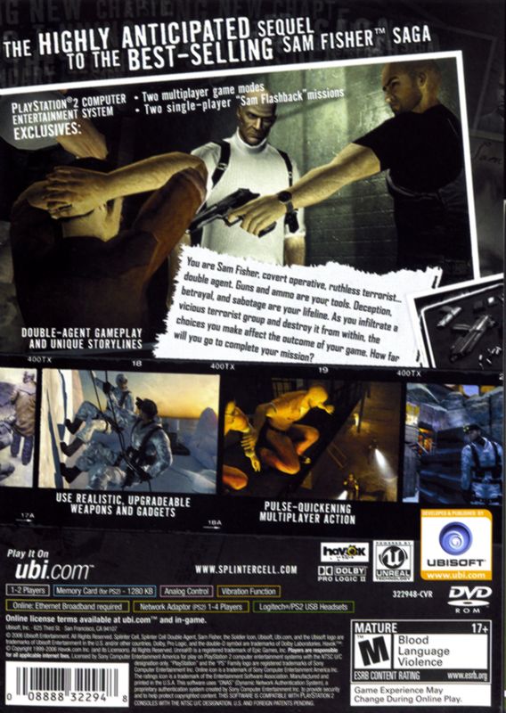 
Tom Clancy's Splinter Cell: Double Agent | PlayStation 2 | back cover | Data by MobyGames.com