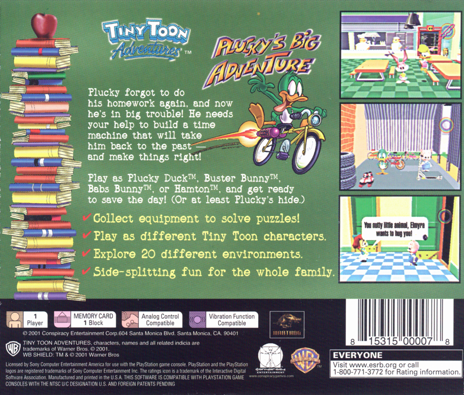 
Tiny Toon Adventures: Plucky's Big Adventure | PlayStation | back cover | Data by MobyGames.com