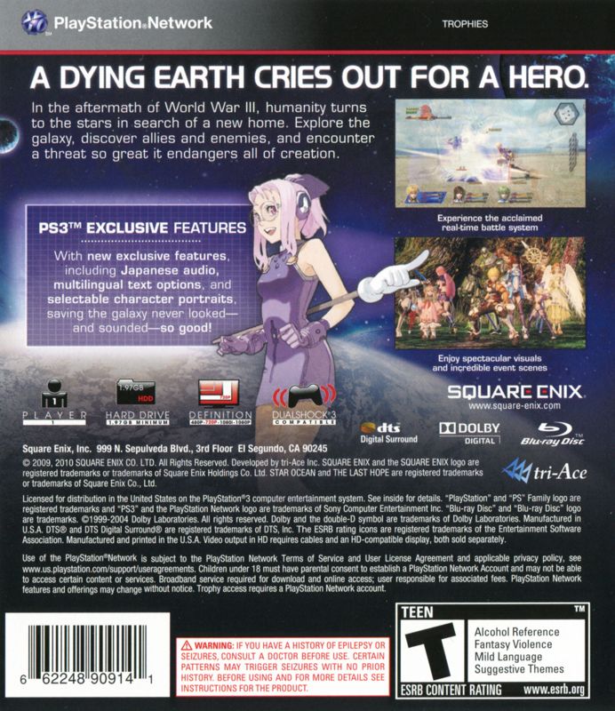 Star Ocean: The Last Hope - International | PlayStation 3 | back cover | Data by MobyGames.com