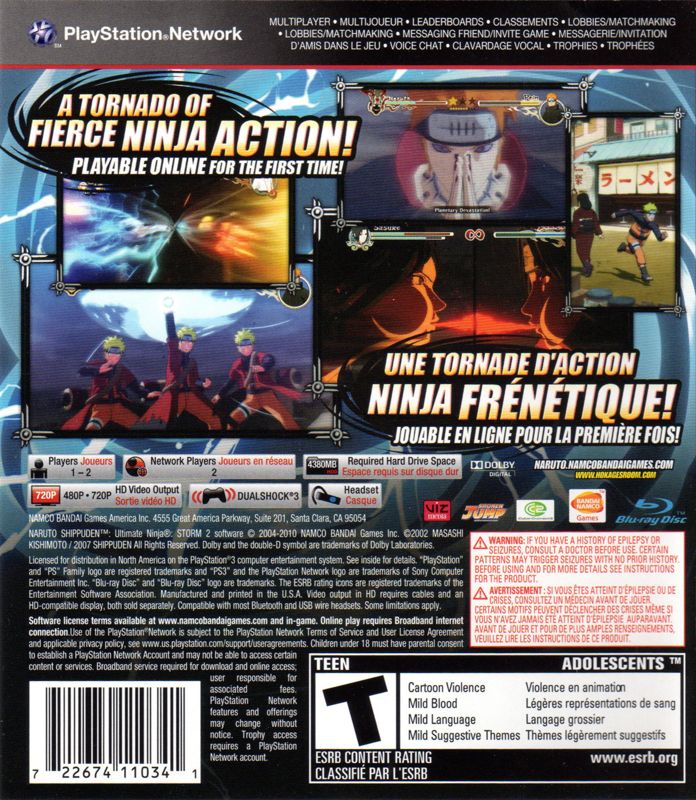 Naruto Shippuden: Ultimate Ninja Storm 2 | PlayStation 3 | back cover | Data by MobyGames.com