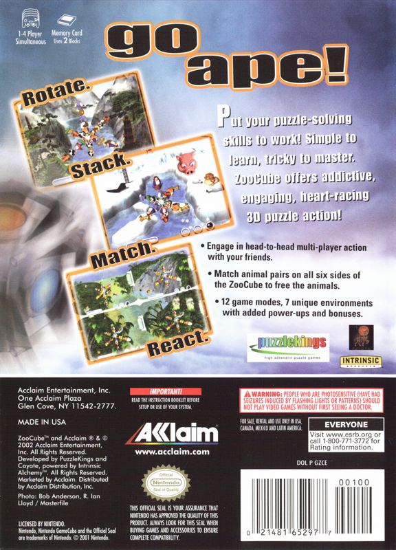 
ZooCube | GameCube | back cover | Region: North America | source-country=United States | Data by MobyGames.com