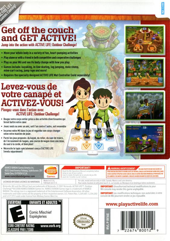 Active Life: Outdoor Challenge | Wii | back cover | region=North America | source-country=United States | zypher-v2 | moby-564f12740e95 | Data by MobyGames.com