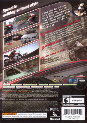Project Gotham Racing 4 | Xbox 360 | back cover | region=North America | source-country=United States | zypher-v2 | moby-7dd5cf8b1d9a | Data by MobyGames.com