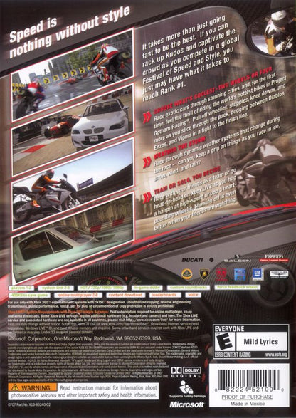 Project Gotham Racing 4 | Xbox 360 | back cover | region=North America | source-country=United States | zypher-v2 | moby-7dd5cf8b1d9a | Data by MobyGames.com