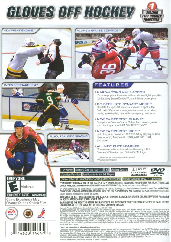 NHL 2004 | PlayStation 2 | back cover | region=North America | source-country=Canada,United States | zypher-v2 | moby-16517d322631 | Data by MobyGames.com