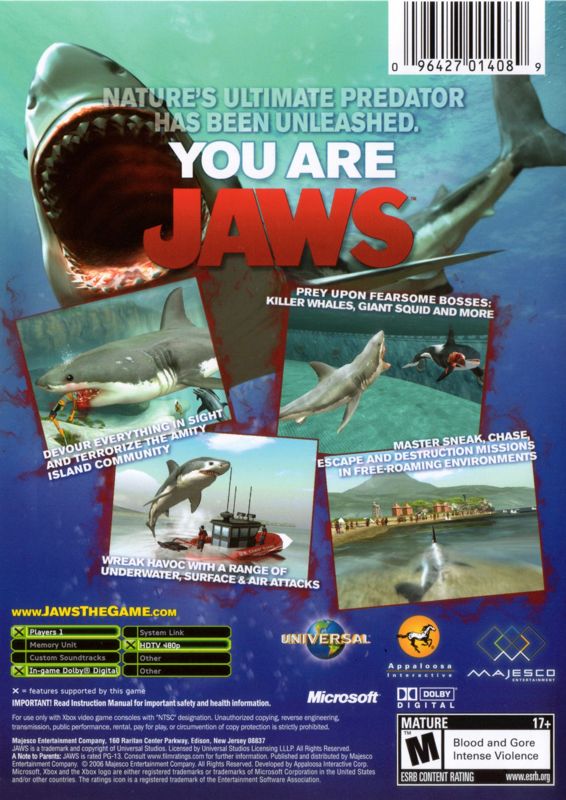 Jaws: Unleashed | Xbox | back cover | Data by MobyGames.com