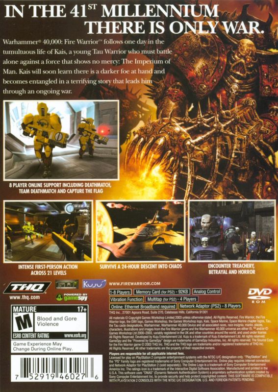 
Warhammer 40,000: Fire Warrior | PlayStation 2 | back cover | Data by MobyGames.com
