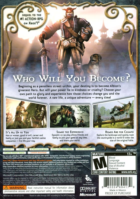 Fable II | Xbox 360 | back cover | region=North America | source-country=United States | zypher-v2 | moby-ec28a3dbf7f0 | Data by MobyGames.com