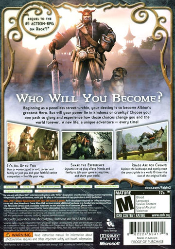 Fable II | Xbox 360 | back cover | region=North America | source-country=United States | zypher-v2 | moby-ec28a3dbf7f0 | Data by MobyGames.com