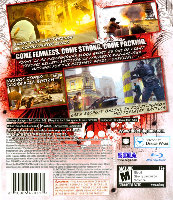 The Club | PlayStation 3 | back cover | Data by MobyGames.com
