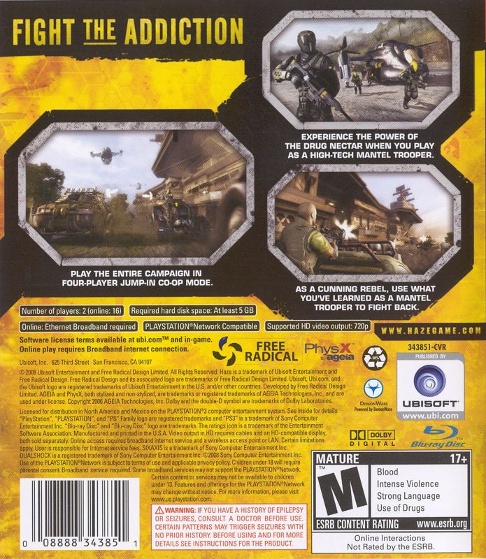 
Haze | PlayStation 3 | back cover | Data by MobyGames.com