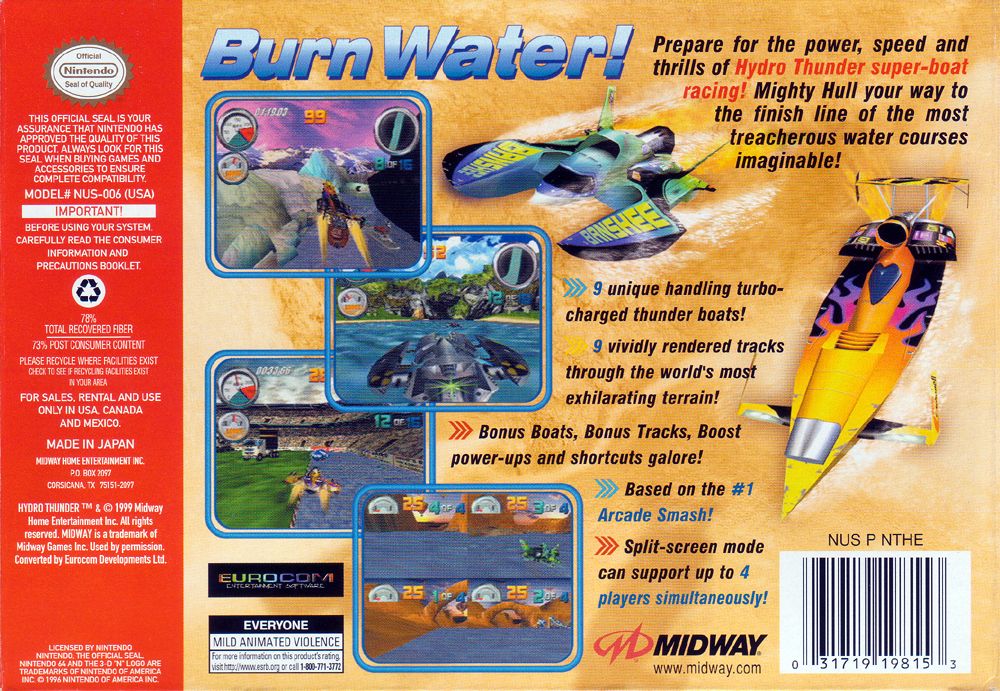 
Hydro Thunder | Nintendo 64 | back cover | Data by MobyGames.com