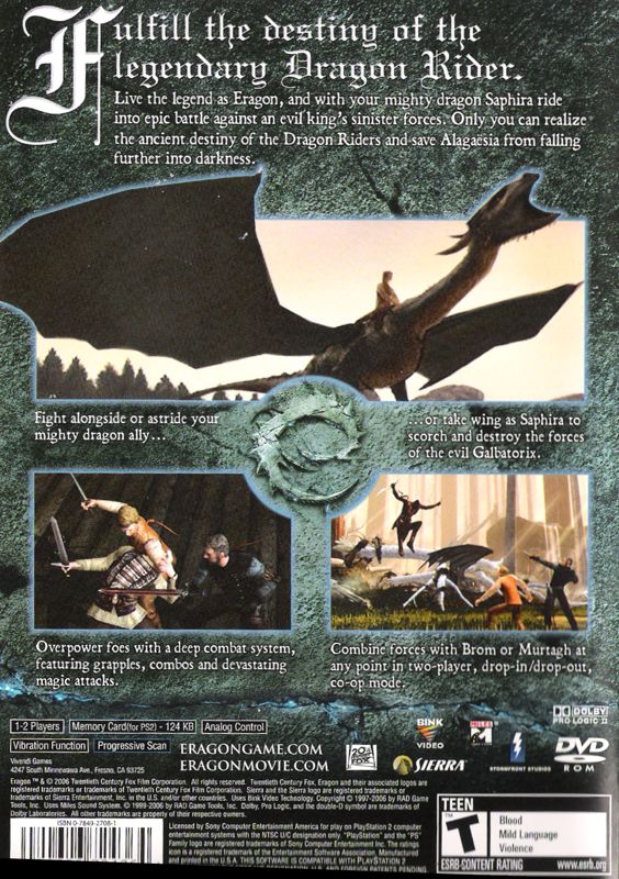 Eragon | PlayStation 2 | back cover | Data by MobyGames.com