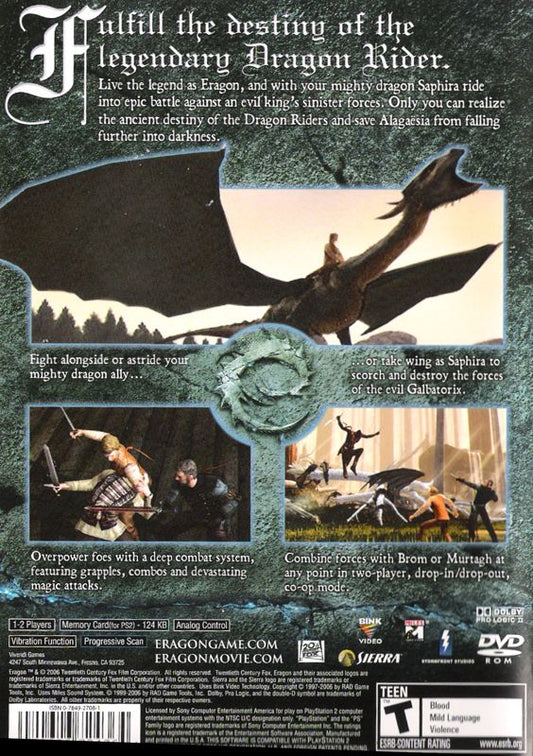 
Eragon | PlayStation 2 | back cover | Region: North America | source-country=United States | Data by MobyGames.com