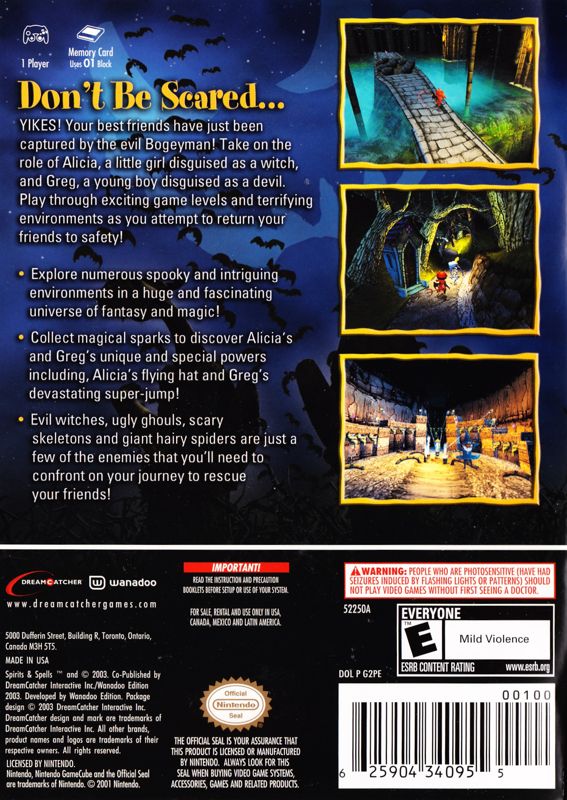 
Spirits & Spells | GameCube | back cover | Data by MobyGames.com