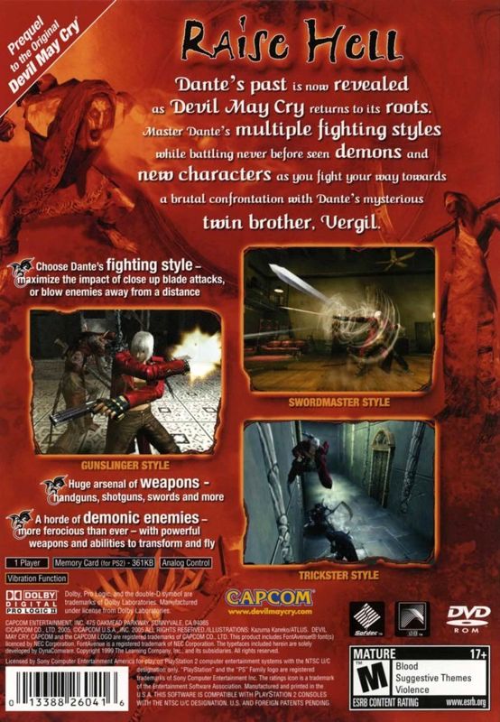 
Devil May Cry 3: Dante's Awakening | PlayStation 2 | back cover | Data by MobyGames.com