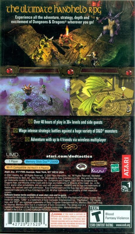 Dungeons & Dragons Tactics | PSP | back cover | Data by MobyGames.com