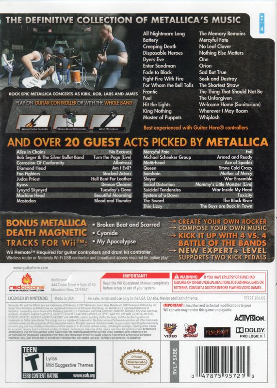 Guitar Hero: Metallica | Wii | back cover | region=North America | source-country=Canada,Mexico,United States | zypher-v2 | moby-a3994a5e94ad | Data by MobyGames.com