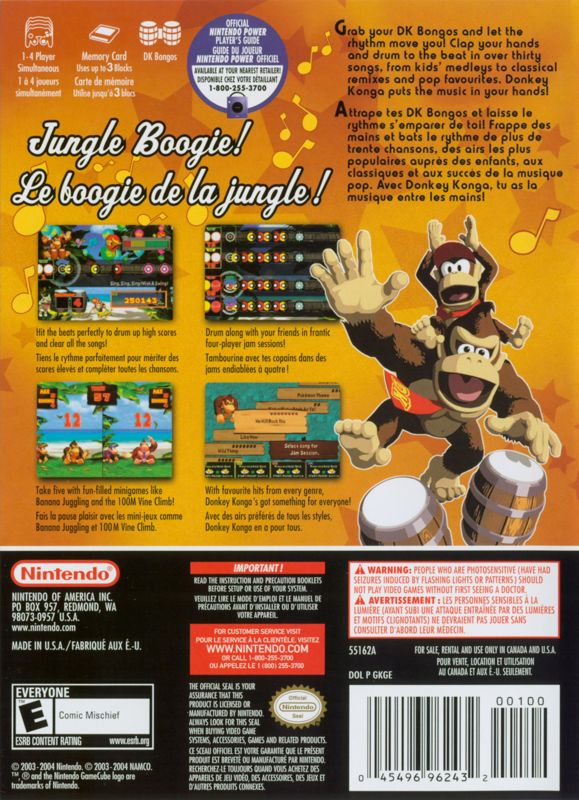 Donkey Konga | GameCube | back cover | region=North America | source-country=Canada,Mexico,United States | zypher-v2 | moby-ededc695800b | Data by MobyGames.com