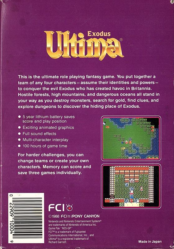 
Exodus: Ultima III | NES | back cover | Data by MobyGames.com