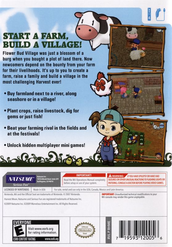 
Harvest Moon: Magical Melody | Wii | back cover | Region: North America | source-country=United States | Data by MobyGames.com