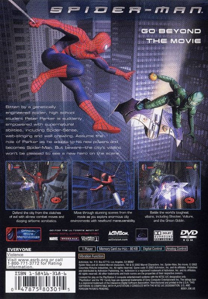 Spider-Man | PlayStation 2 | back cover | region=North America | source-country=Canada,United States | zypher-v2 | moby-a9994c8816d2 | Data by MobyGames.com