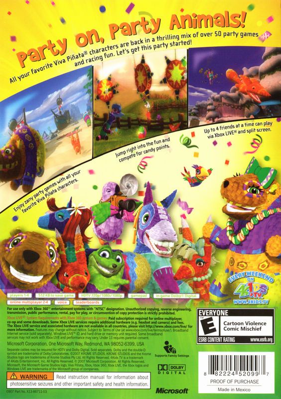 
Viva Piñata: Party Animals | Xbox 360 | back cover | Data by MobyGames.com