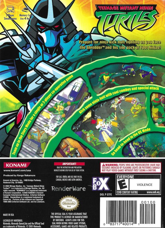 
Teenage Mutant Ninja Turtles | GameCube | back cover | Data by MobyGames.com