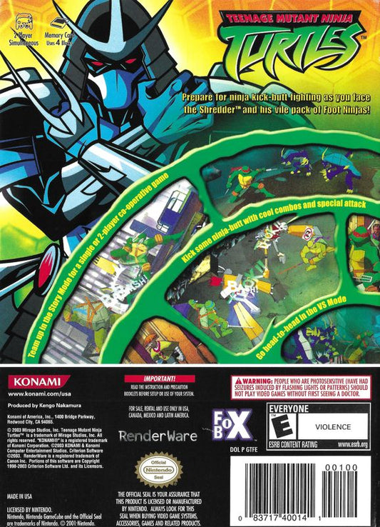 Teenage Mutant Ninja Turtles | GameCube | back cover | region=North America | source-country=Canada,Mexico,Other,United States | zypher-v2 | moby-db27a988ee56 | Data by MobyGames.com