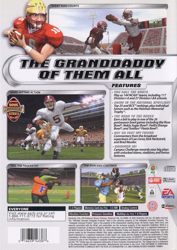 NCAA Football 2002 | PlayStation 2 | back cover | region=North America | source-country=United States | zypher-v2 | moby-cc6ccc33633f | Data by MobyGames.com