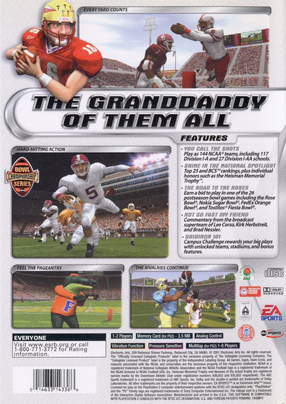 NCAA Football 2002 | PlayStation 2 | back cover | region=North America | source-country=United States | zypher-v2 | moby-cc6ccc33633f | Data by MobyGames.com