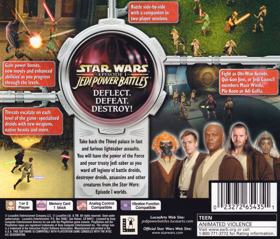 
Star Wars: Episode I - Jedi Power Battles | PlayStation | back cover | Region: North America | source-country=United States | Data by MobyGames.com