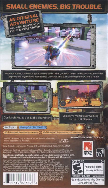 Ratchet & Clank: Size Matters | PSP | back cover | region=North America | source-country=Mexico,United States | zypher-v2 | moby-6e235d877420 | Data by MobyGames.com