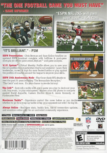 
ESPN NFL 2K5 | PlayStation 2 | back cover | Region: North America | source-country=United States | Data by MobyGames.com