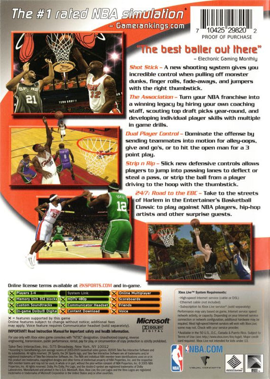 
NBA 2K6 | Xbox | back cover | Region: North America | source-country=United States | Data by MobyGames.com