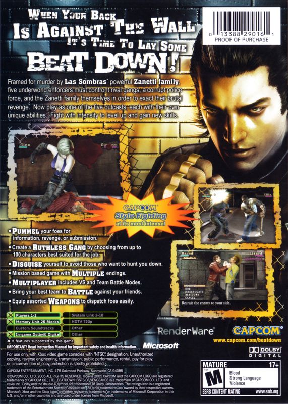 
Beat Down: Fists of Vengeance | Xbox | back cover | Data by MobyGames.com