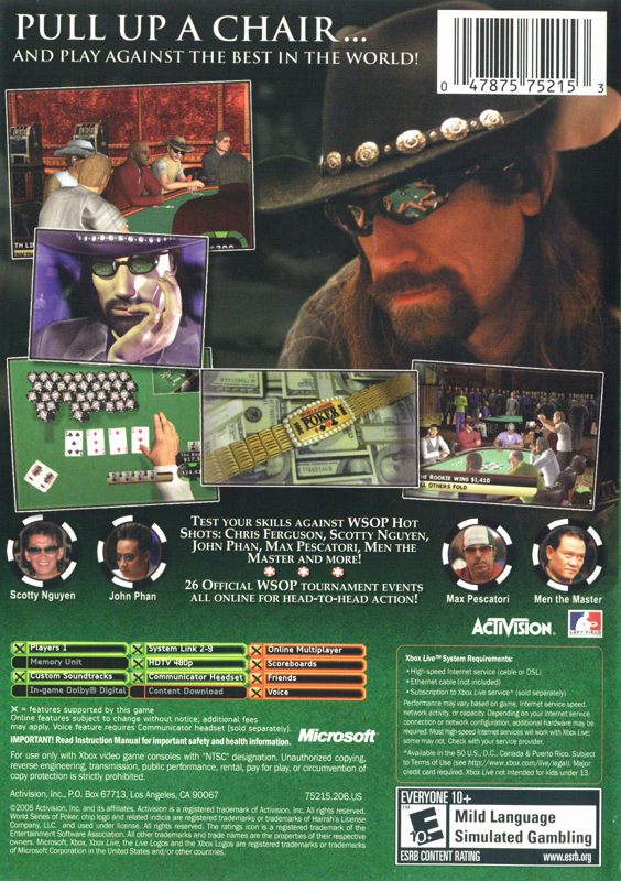 
World Series of Poker | Xbox | back cover | Region: North America | source-country=United States | Data by MobyGames.com
