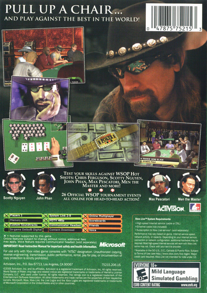 
World Series of Poker | Xbox | back cover | Region: North America | source-country=United States | Data by MobyGames.com