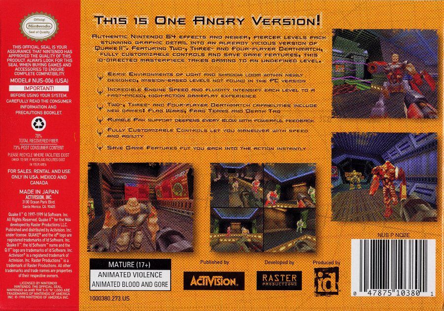 
Quake II | Nintendo 64 | back cover | Data by MobyGames.com