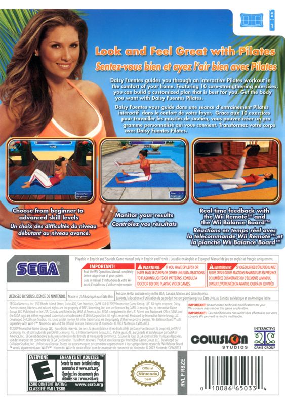 
Daisy Fuentes Pilates | Wii | back cover | Data by MobyGames.com