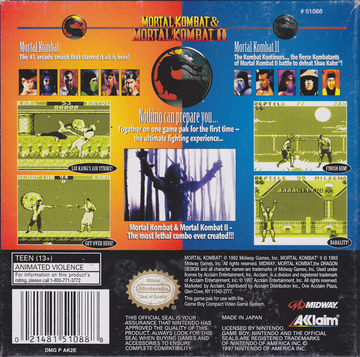 
Mortal Kombat & Mortal Kombat II | Game Boy | back cover | Data by MobyGames.com