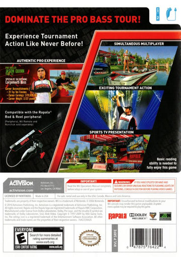 Rapala: Pro Bass Fishing | Wii | back cover | region=North America | source-country=United States | zypher-v2 | moby-49a1e9c593e6 | Data by MobyGames.com