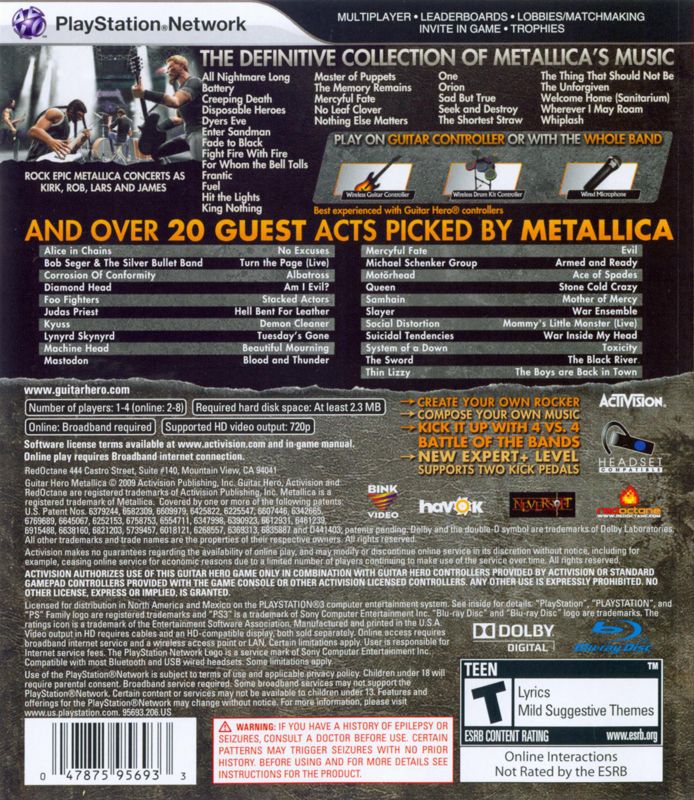 
Guitar Hero: Metallica | PlayStation 3 | back cover | Region: North America | source-country=United States | Data by MobyGames.com