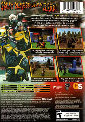 
SPLAT Magazine: Renegade Paintball | Xbox | back cover | Data by MobyGames.com