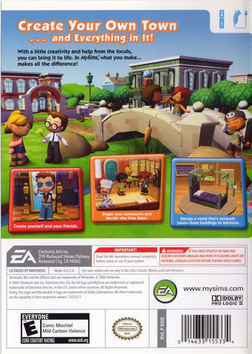 MySims | Wii | back cover | region=North America | source-country=United States | zypher-v2 | moby-7c38b1cdd16f | Data by MobyGames.com