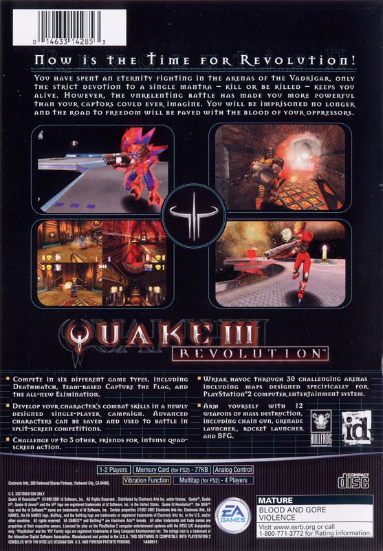 
Quake III: Revolution | PlayStation 2 | back cover | Region: North America | source-country=Canada,United States | Data by MobyGames.com