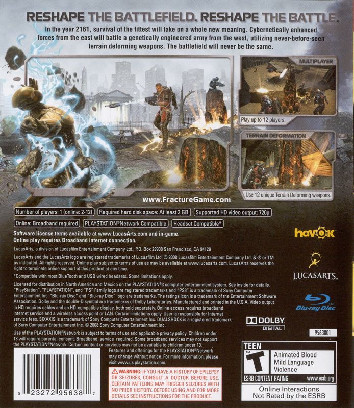 
Fracture | PlayStation 3 | back cover | Data by MobyGames.com